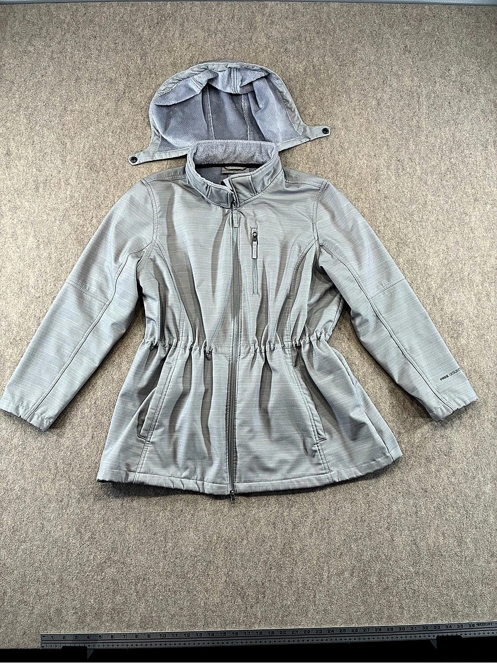 Free Country Women's Gray Softshell Faux Fur Lined Hooded Full Zip Jacket 2X